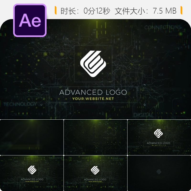未来科技数据网络HUD智能标识开场动画AE模板4KLOGO演绎片头