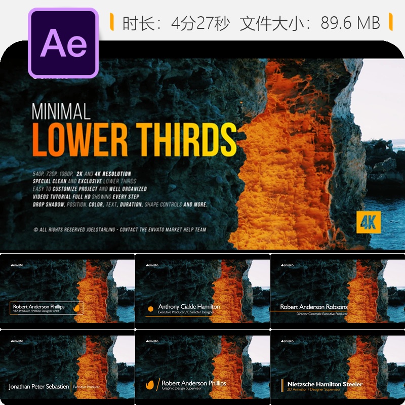 AE模板简约下三分之一动画开场片头设计视频制作元素特效模板