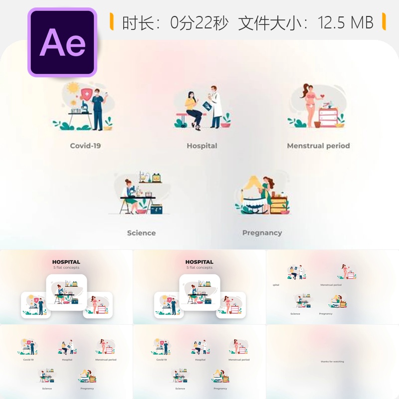 医院医疗科学细菌妊娠抗生素病毒医院场景AE模板动画素材4K高清