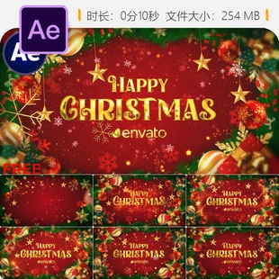 圣诞AE模板节日动画雪花粒子圣诞树LOGO片头新年祝福特效包装