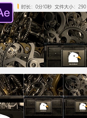 AE模板齿轮机械锈迹橙色电影片头黑色史诗LOGO动画开场特效片