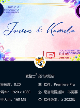 4合1花卉婚礼邀请函蓝色动态PR模板简约手绘印度婚礼花艺