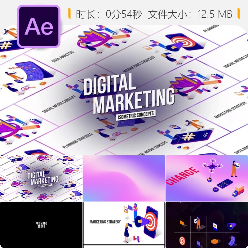 等距营销概念AE模板网站横幅工具包bodymovin动画开发设计模板60