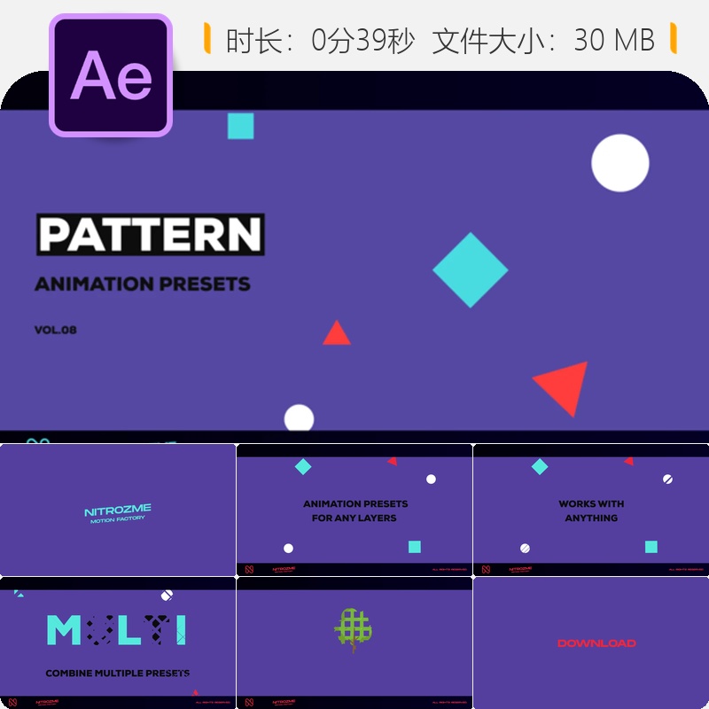AE模板动画预设包第8卷3D动态图形物理特效文本动画工具合集合集