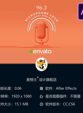 AE模板橙色背景3D麦克风广播电台LOGO动画片头AE模板4K高清版