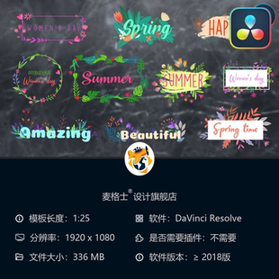 达芬奇花朵MG动画模板 卡通花卉动态字幕条相册视频