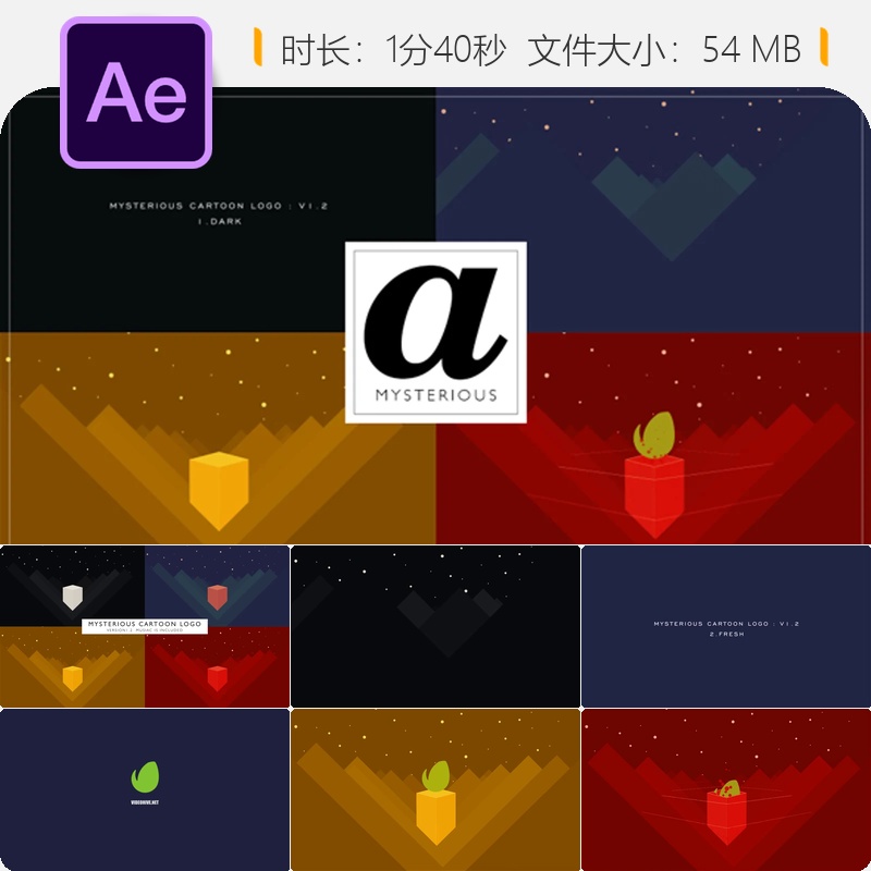 神秘几何多边形黑色未来感LOGO动画AE模板片头Monument Valley