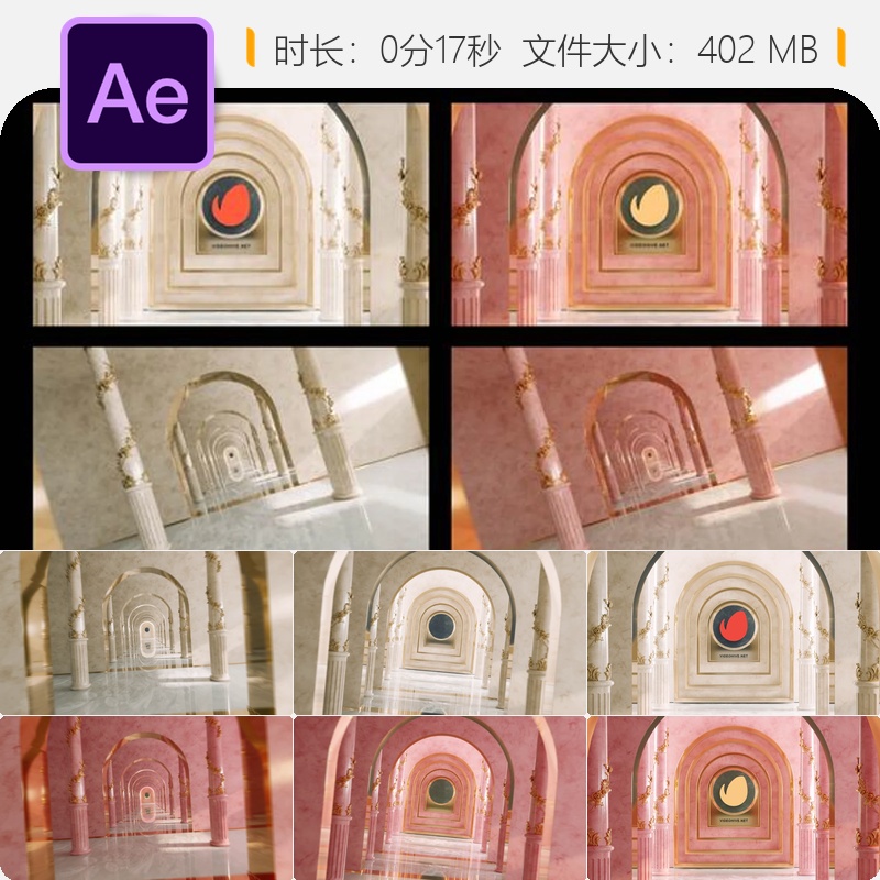 优雅大厅三维圆形标志AE模板4K高清企业博客广播视频片头动画