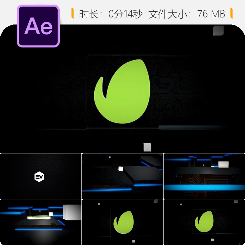 黑色立方体科技感LOGO动画AE模板4K科幻数字元素3D开场特效片