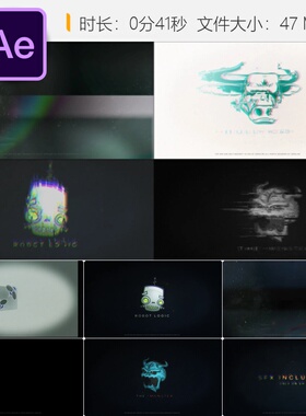 Aphex故障AE模板科技未来感彩色失真LOGO动画4K视频游戏科幻电影