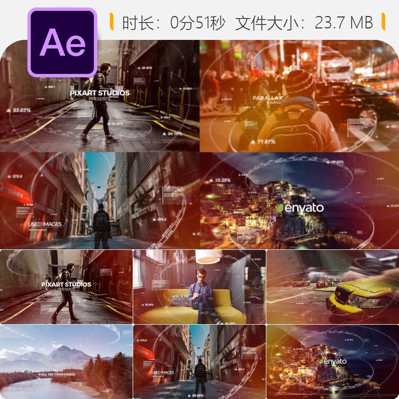 AE模板商业电影节日开场视差幻灯片动画4K高清企业LOGO片头设计