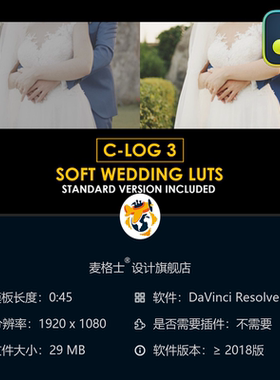 达芬奇 CLog3电影感婚礼调色预设与标准LUT合集