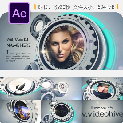 AE模板夜店派对开场3D迪斯科舞厅活动宣传片头音乐DJ人群娱乐