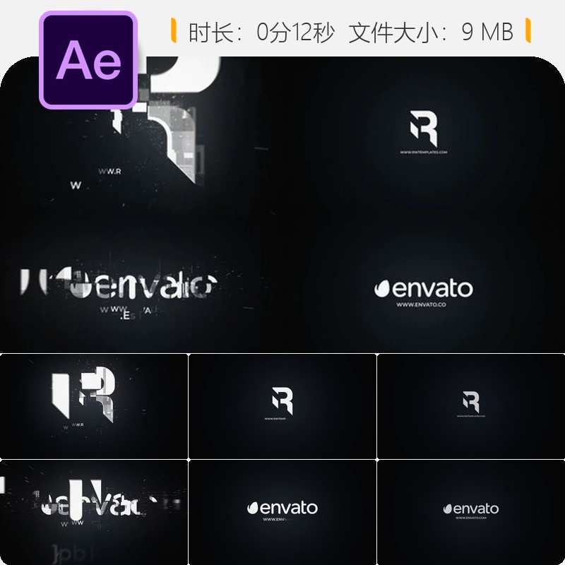 科技感数字故障LOGO动画AE模板简约风格TRAPCODE特效STARDUST