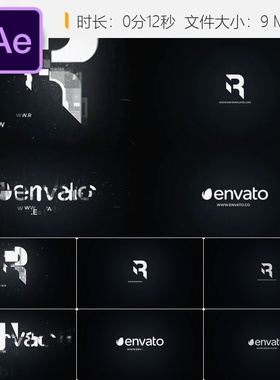 科技感数字故障LOGO动画AE模板简约风格TRAPCODE特效STARDUST