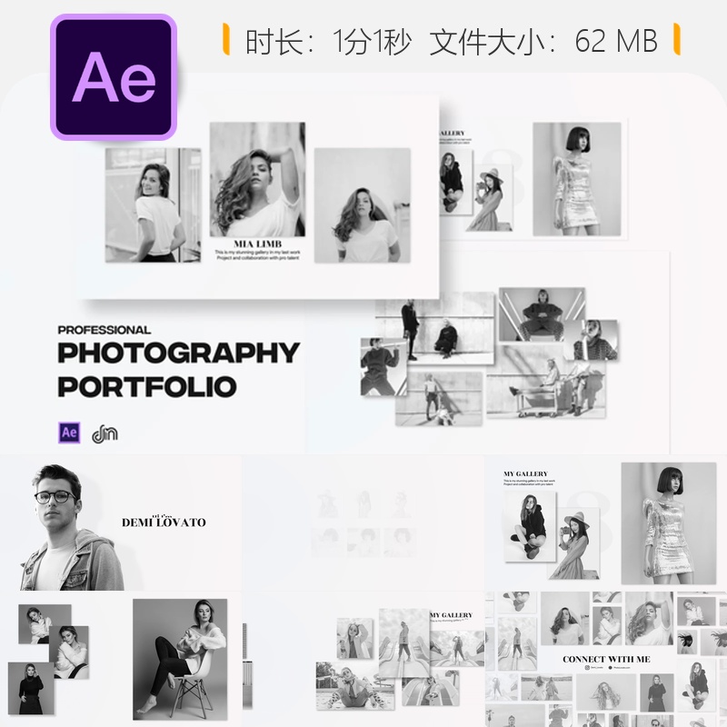 现代摄影师作品集AE模板Facebook广告专业简历展示视频设计