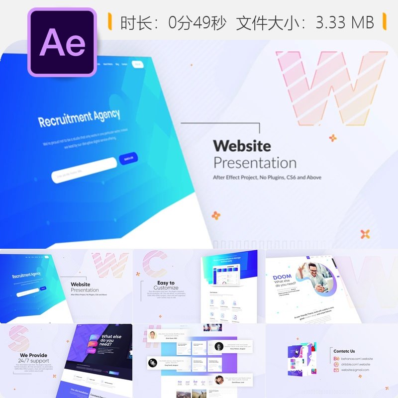 网站产品宣传AE模板网页设计UI主题展示视频制作WordPress SEO