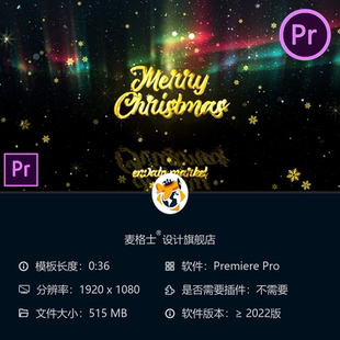 圣诞节日祝福PR模板雪花闪烁极光特效企业贺卡新年问候冬季主题