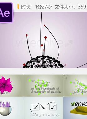 抽象动感文字AE模板未来三角形3D开场视频片头紫色科技展示动画