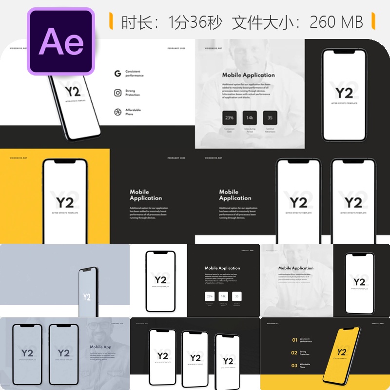 AE模板iPhone 11 Pro手机应用UI展示商业宣传片4K视频设计制作