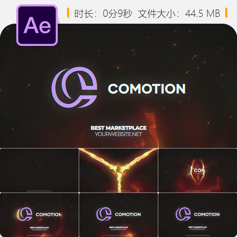 火焰燃烧火花LOGO动画AE模板片头视频特效制作素材免费下载版