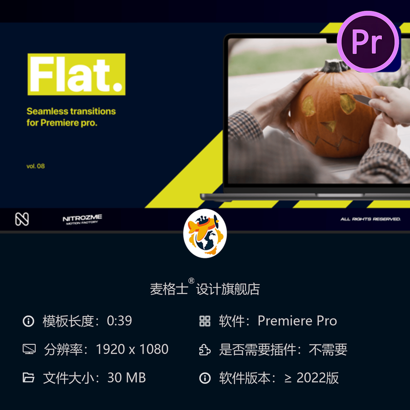 Premiere Pro无缝转场模板合集 电影感故障风格动画特效PR模板