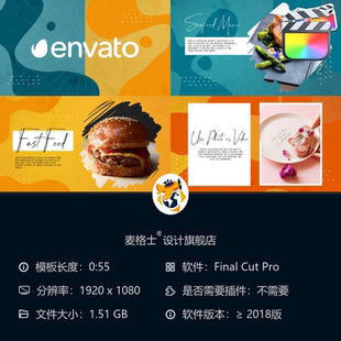 彩色菜单促销 餐饮相册开场动画 片头 FCPX模板 美食宣传短视频
