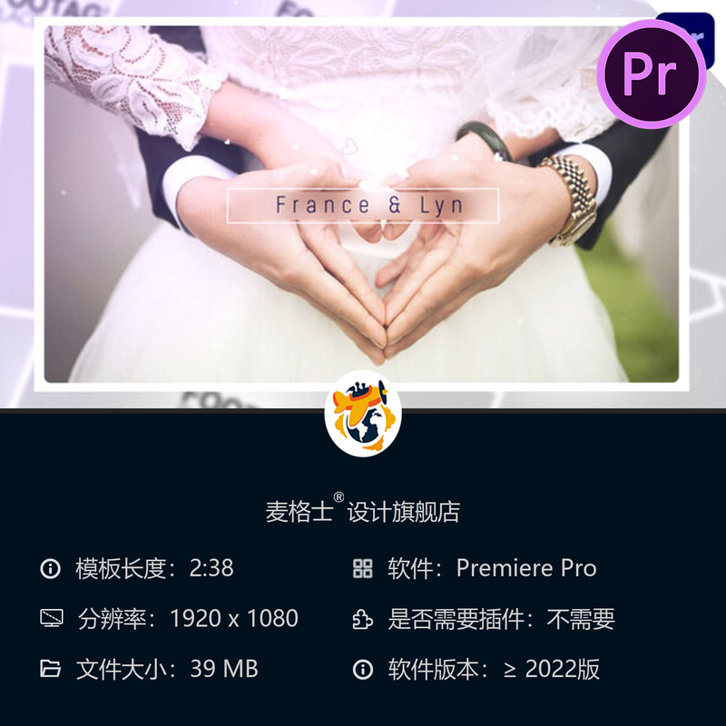 浪漫婚礼电子相册PR模板优雅照片展示画廊相册相簿视频制作