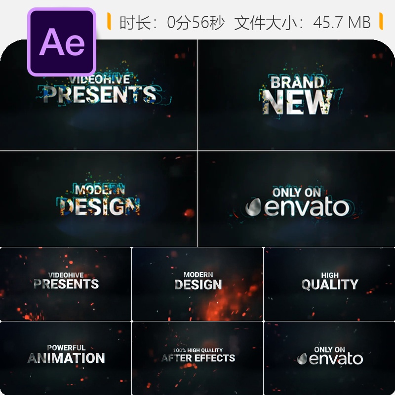 史诗级电影预告片AE模板黑暗冒险动作3D元素大气开场特效片头
