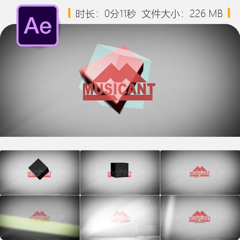 故障风格LOGO动画AE模板黑白粒子优雅抽象开场特效网站宣传专用