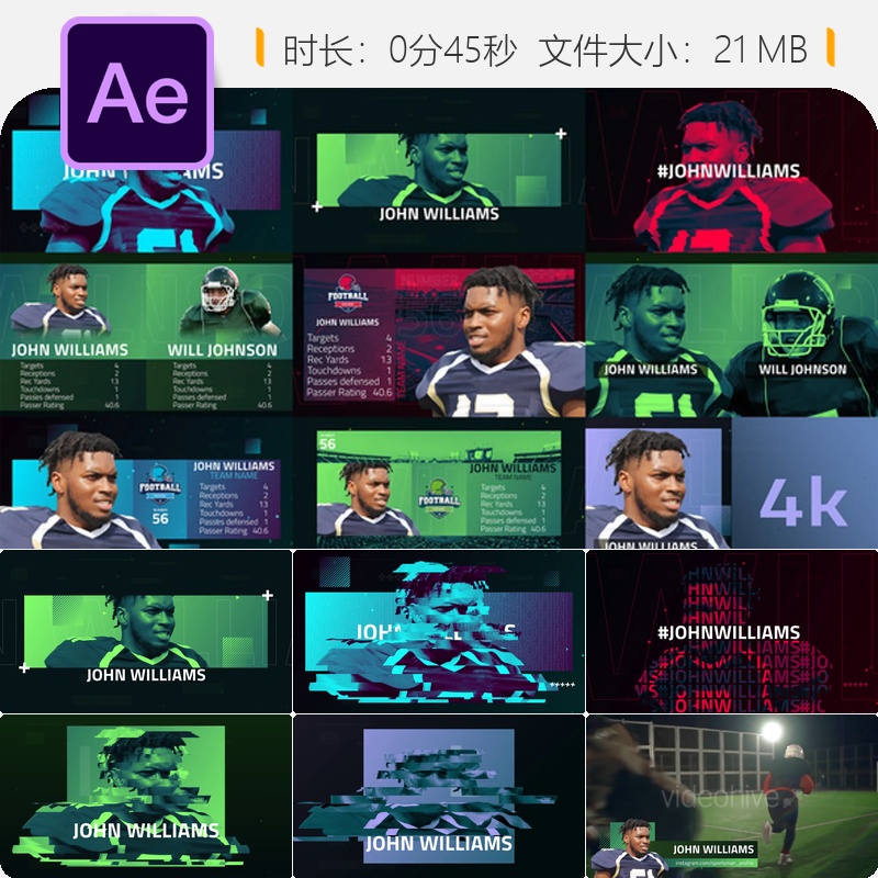 运动选手数据统计AE模板运动员简介开场动画体育项目展示片头