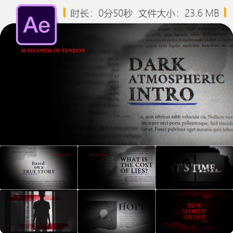 切尔诺贝利末日惊悚片头AE模板暗黑大气开场动画4K视频素材包