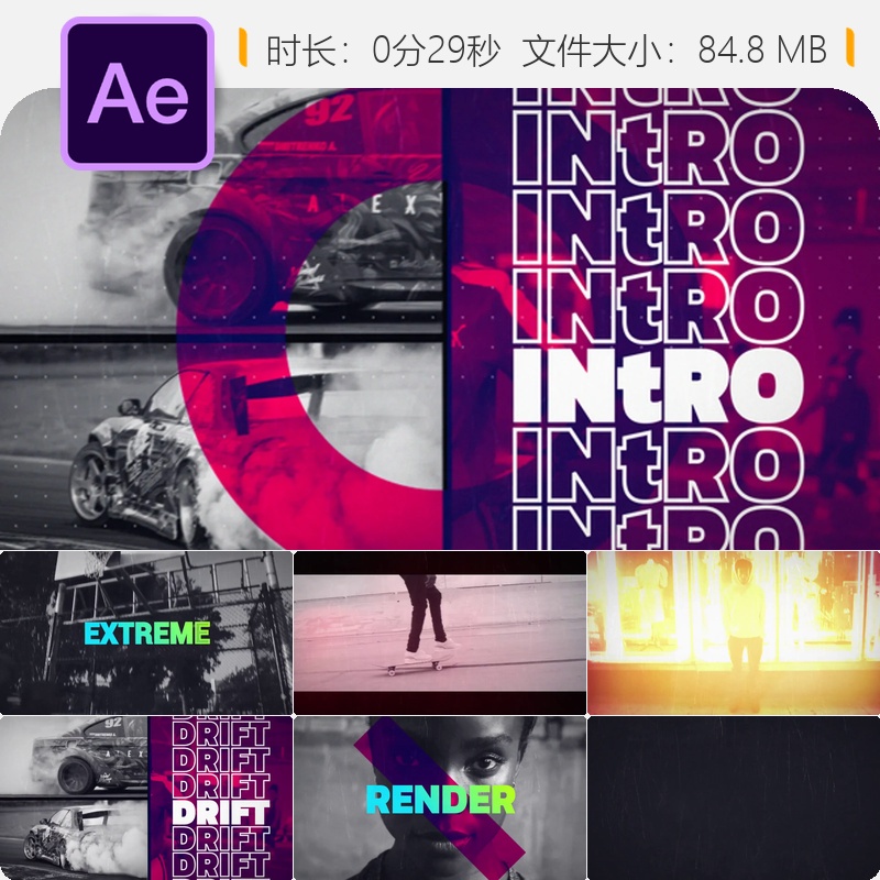 动态时尚开场AE模板节奏快闪文字动画幻灯片DJ派对活动宣传片