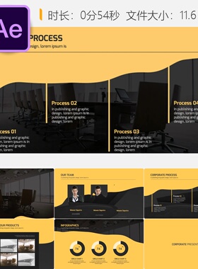 企业AE模板简约黄色相册公司简介开场动画4K明亮商务风格模板