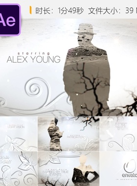 白色电影AE模板史诗片头开场白4K标志动画设计制作教程素材合集