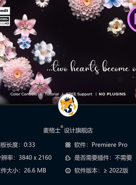 浪漫婚礼邀请函PR模板优雅花卉元素影视级开场片头婚礼视频制作