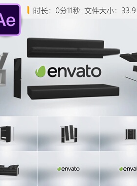 家具清洁标志黑色AE模板简约优雅3D平滑企业LOGO动画片头展示