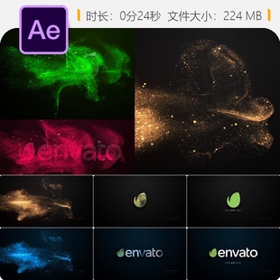 金色粒子沙粒流动LOGO演绎动画AE模板抽象现代风格4K彩色电影