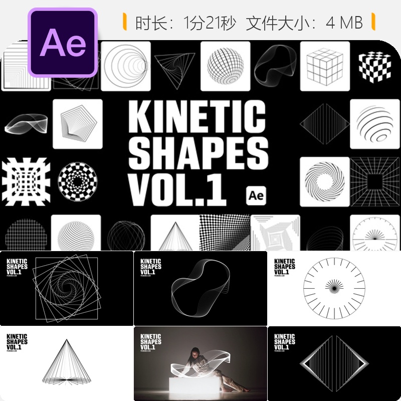 动态几何形状AE模板企业社交媒体动画背景循环视频素材4K高清