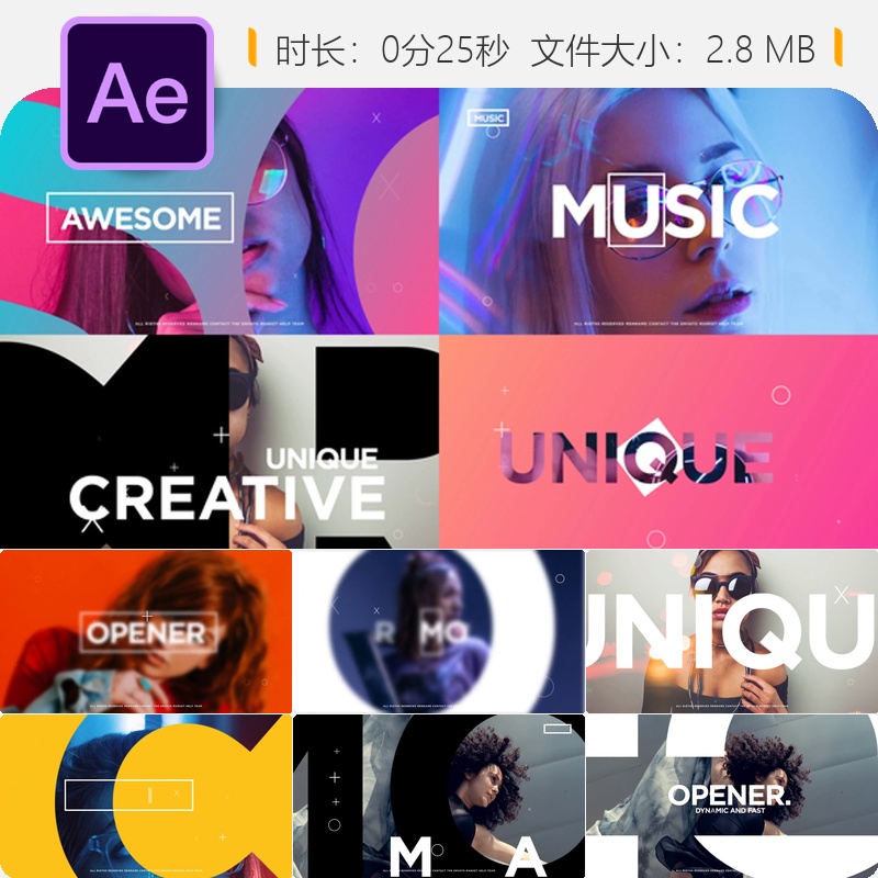 动态快速开场AE模板企业宣传体育排版片头动画视频制作素材包