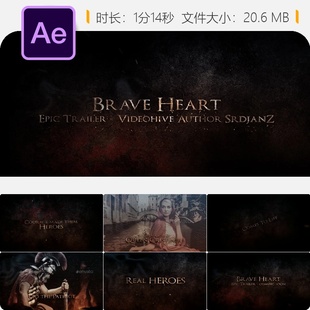 勇敢的心史诗电影战争历史英雄电影预告片AE模板片头开场特效
