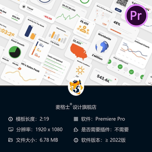 Premiere Pro信息图表模板商务演示数据可视化地图动画计时器
