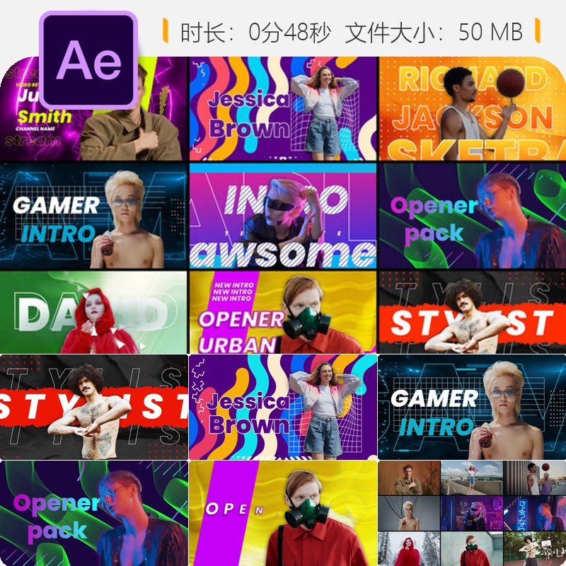 AE模板冻结帧平滑缩放转场视频元素干净风格创意动画制作特效