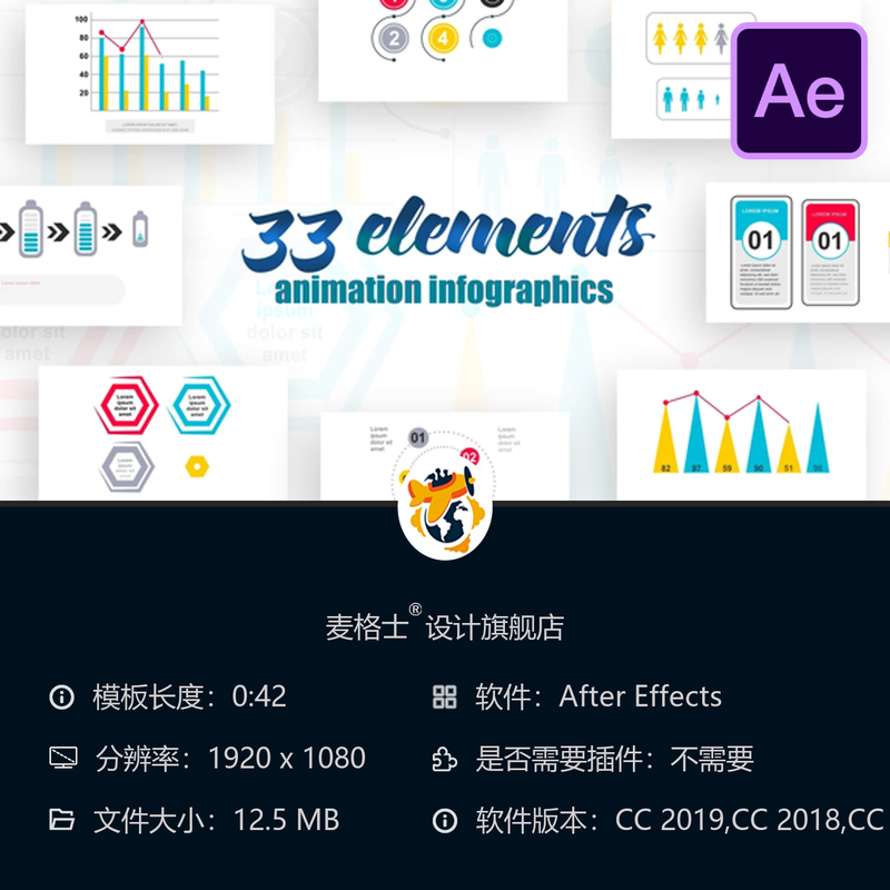 AE模板信息图表数据统计图形元素工作流程动画视频制作素材包