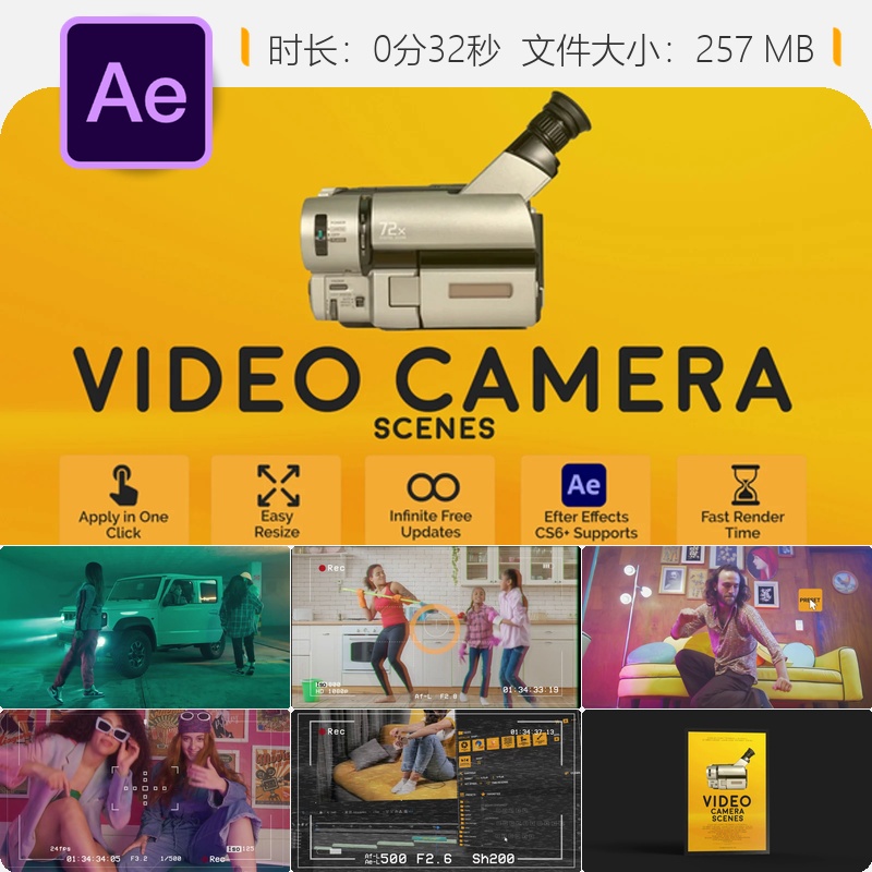 复古90年代摄像机失真损坏信号干扰电视视频故障特效AE模板素材