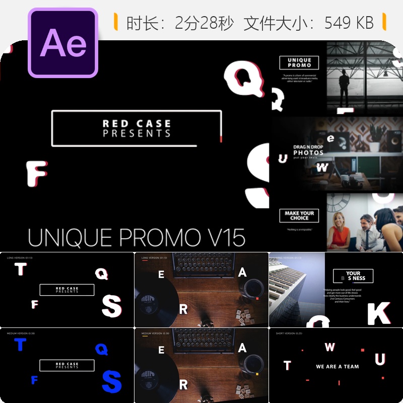 Unique Promo AE模板现代企业商务企业展示开场视频模板4K简约