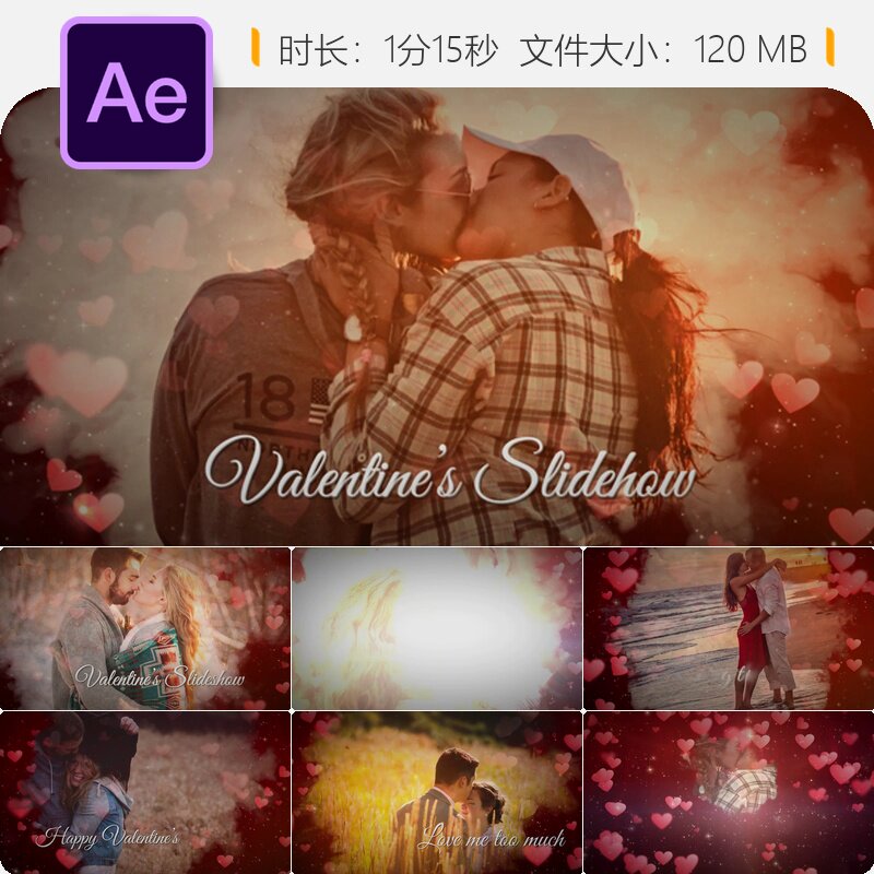 浪漫婚礼相册AE模板优雅花瓣粒子动画爱情纪念日照片展示片头图片