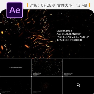 Trapcode Particular火花特效AE模板新年圣诞粒子光效预设素材