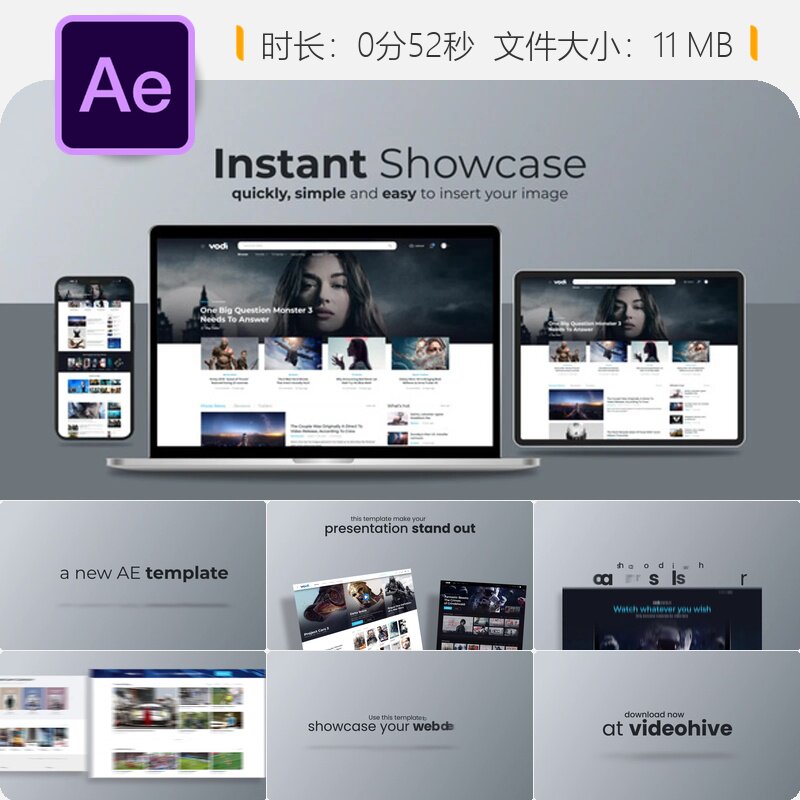 简洁AE模板网站宣传视频企业演示用户体验设计网页UI展示动画