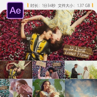 3D花卉定格浪漫婚礼回忆开场片头AE模板4K高清电影质感浪漫风格